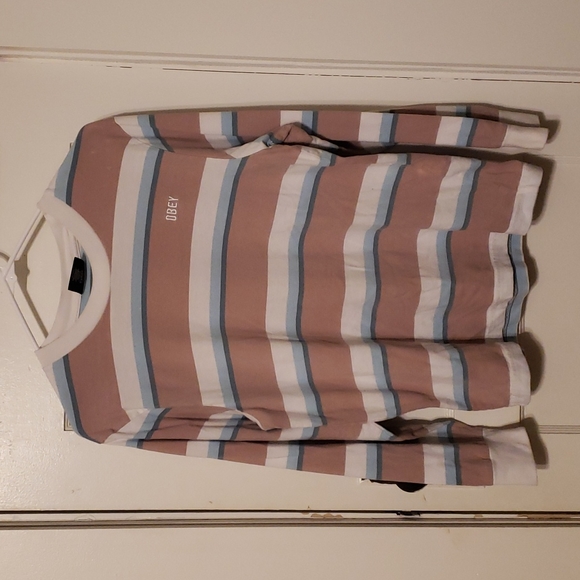 M Obey Rebel Rose Striped Long Sleeve T-Shirt. - Picture 2 of 8